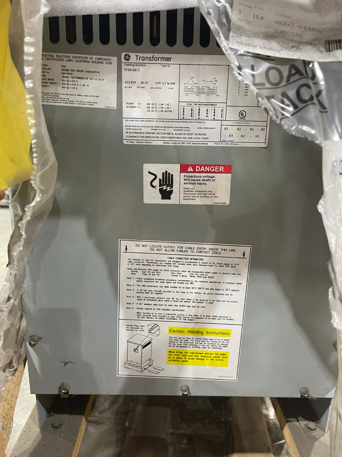 NEW GE 15kva Transformer 3 Phase 480v-208v/120v 460v 440v 220v 230V