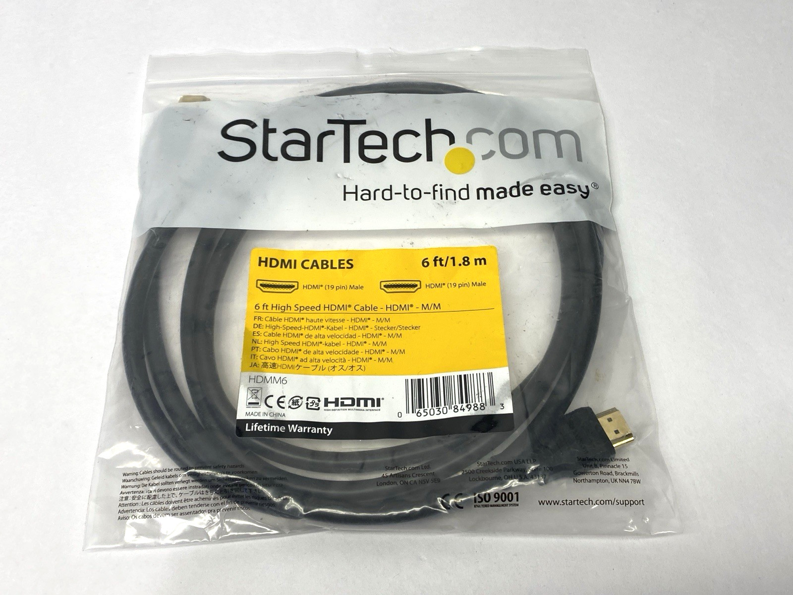 StarTech HDMM6 HDMI Cable 6′ High Speed Male to Male
