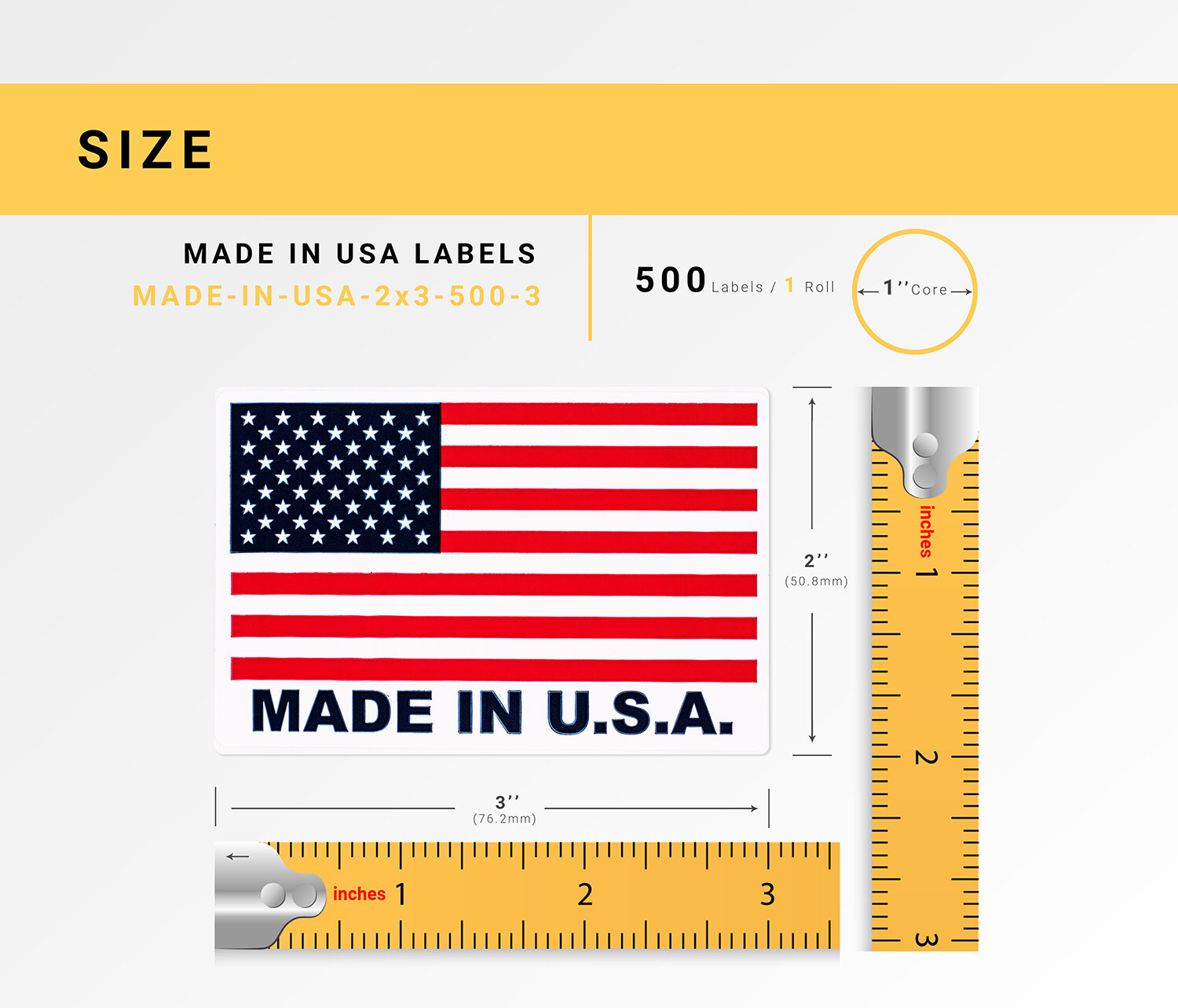 MADE IN USA Flag Pre-Printed Labels / Stickers ( 2″ x 3″) – (10) Rolls of 500