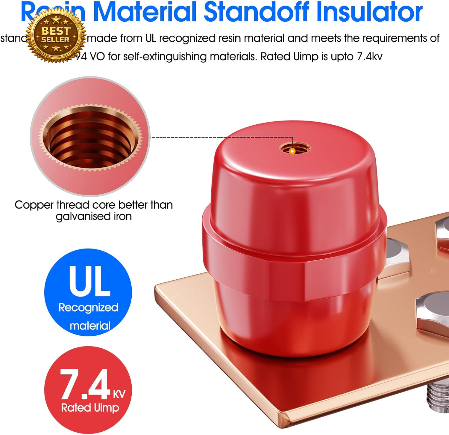 4 Pack Copper Ground Bar Kit 2x10in 16 Terminal Busbar SM40 Insulators 7.2KV