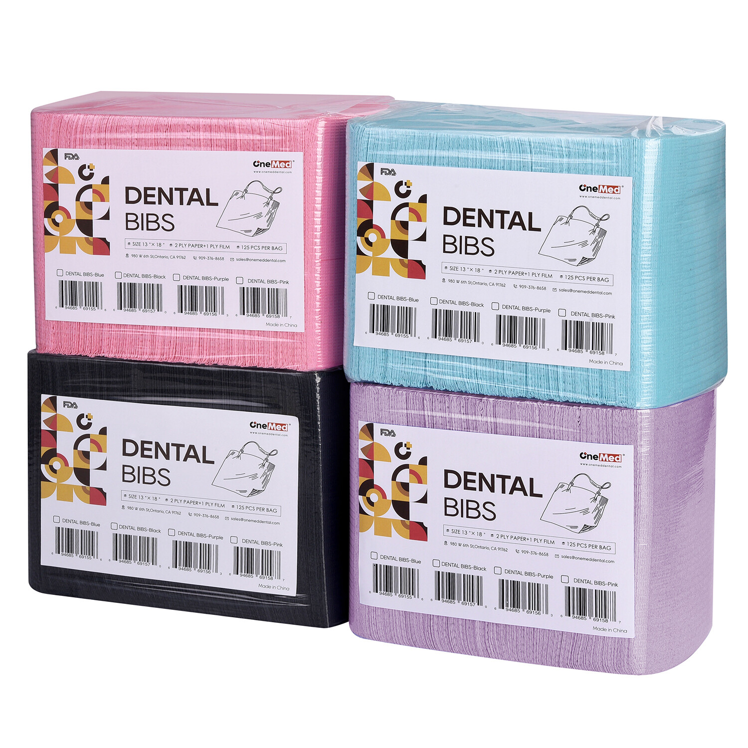 Onemed Disposable Waterproof Three Layers Dental Bibs , 13×18 «, 125pcs/bag