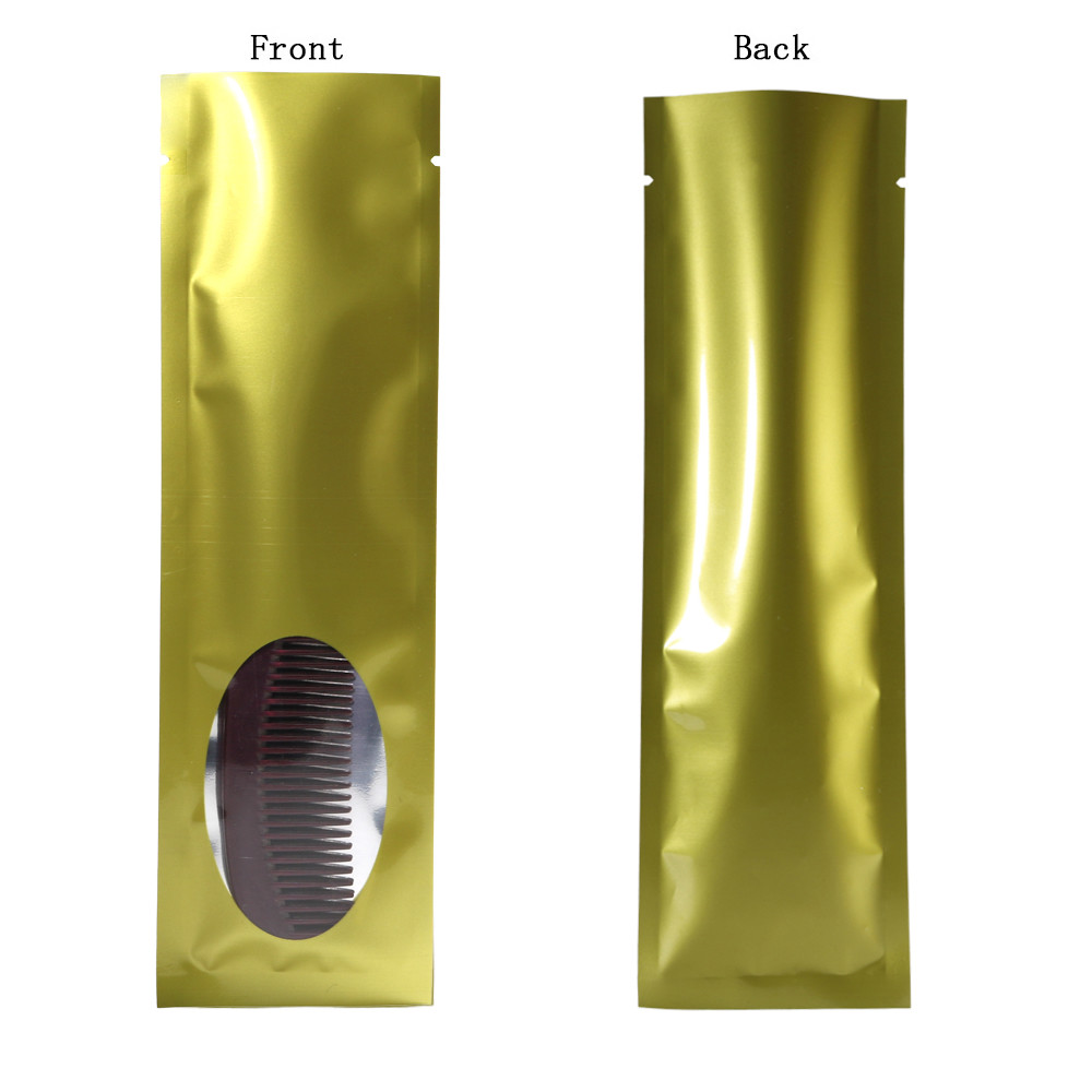 2.25×7.75in Foil Gold Tobacco Packing Heat Sealable Bag w/ Oval Window N02