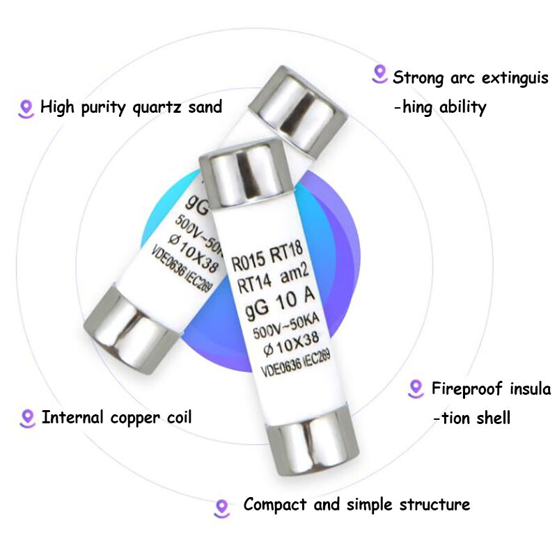 R015 Ceramic Fast Blow Fuse 10x38mm RT18 0.5A 1A 2A 3A 5A 6A 8A 10A 32A 40A 500V