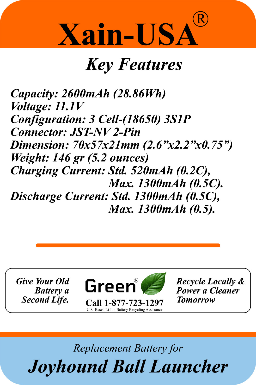 11.1V 2600mAh Replacement Battery for Joyhound Ball Launcher