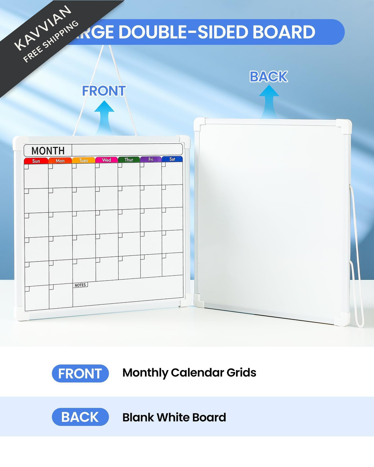 VITEVER Calendar Whiteboard for Wall, Double-Sided Dry Erase Board, White