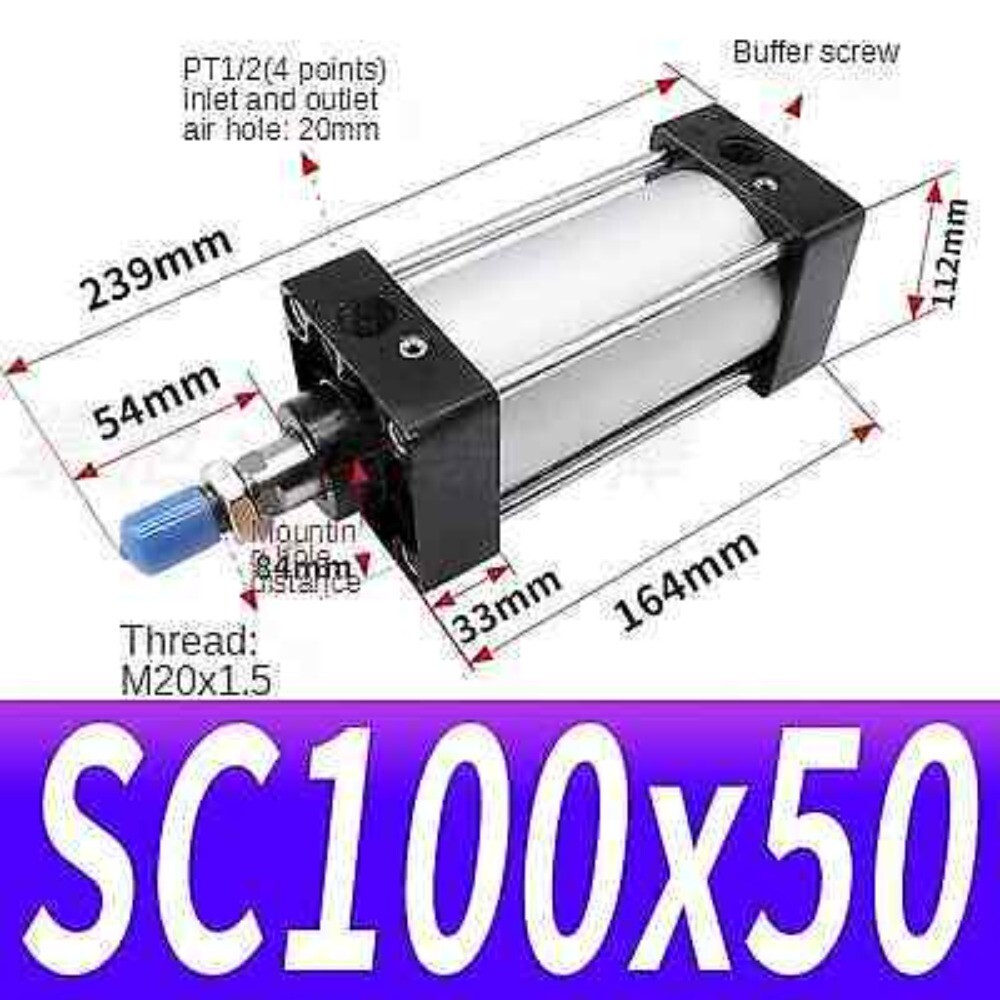 SC100*50 /100mm Bore 50mm Stroke Compact Double Acting Pneumatic Air Cylinder