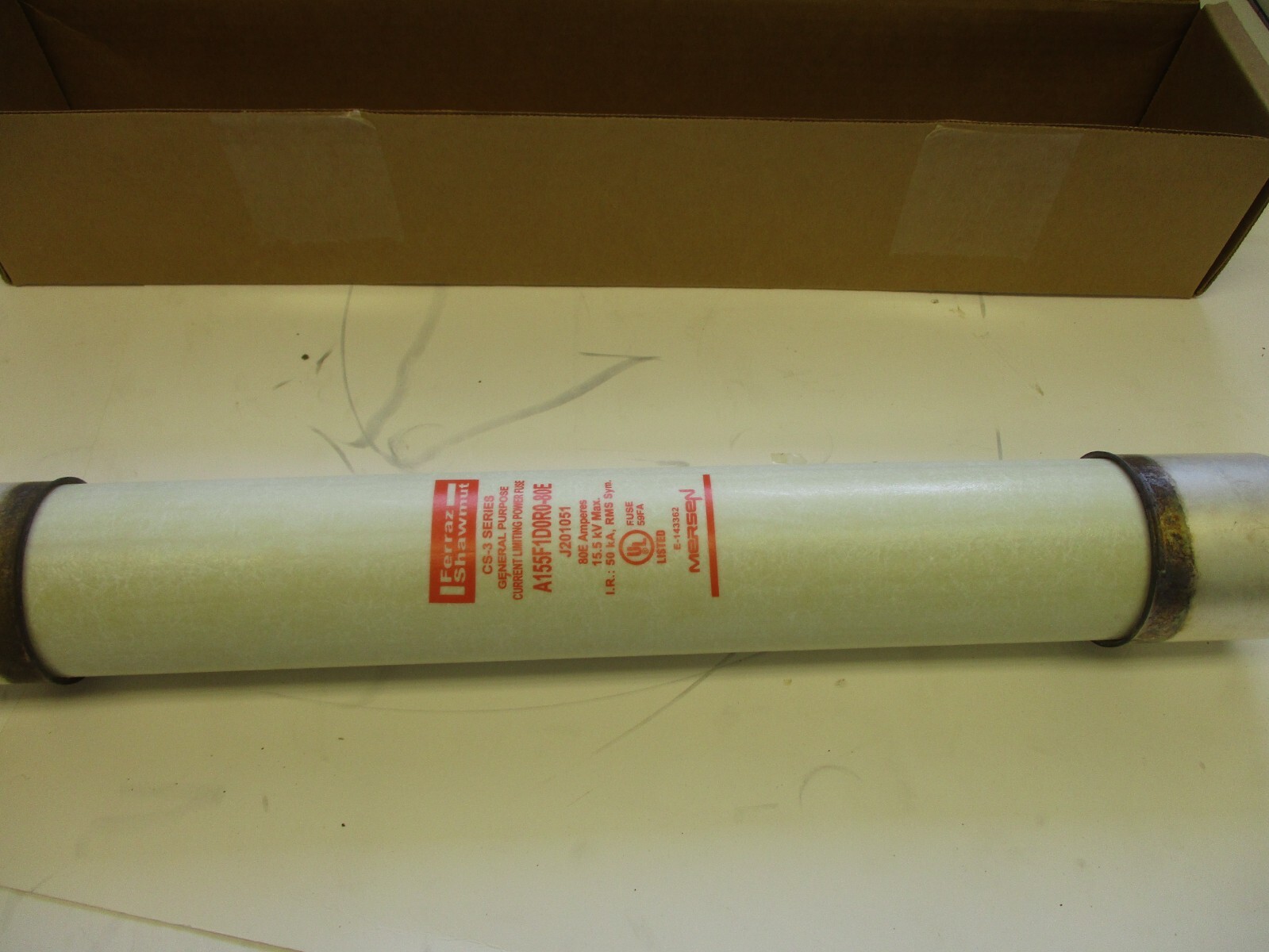 MERSEN FERRAZ SHAWMUT FUSE P/N: A155F1D0R0-80E 15.5 KV 80E AMP INDOOR/OUTDOOR