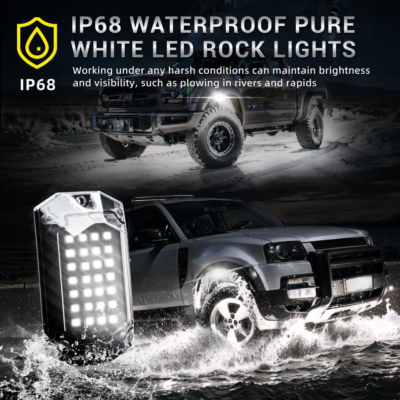 16 Pods Full Angle Pure White LED Rock Lights with Extension Wires, IP68 Wate…