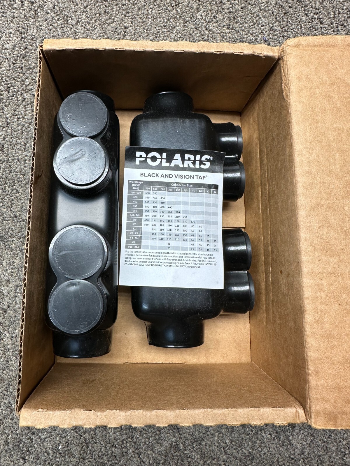 QTY 2 NEW POLARIS ISRH-750 SPLICER/REDUCER IN-L 250 TO 750KCMIL BLACK