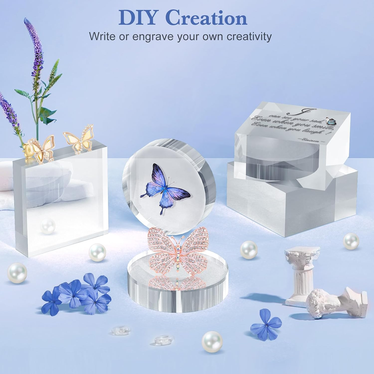 SAMYUCHO Acrylic Blocks 3 X 3 X 1 Inch 4 Pcs Acrylic Base Stand for Display Clea