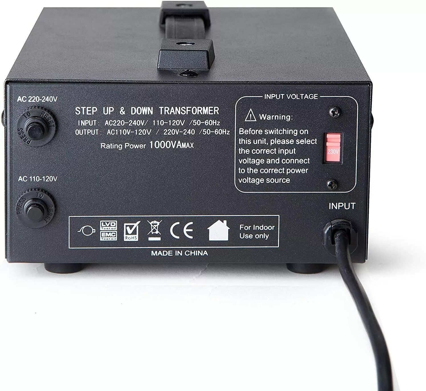 1000W Step Up/Down Voltage Converter Transformer, Dual Voltage 110V/120V to 220V