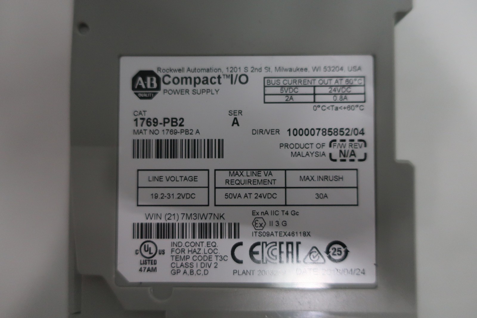 Allen Bradley 1769-PB2 Compact I/o Power Supply Module Ser A 24v-dc