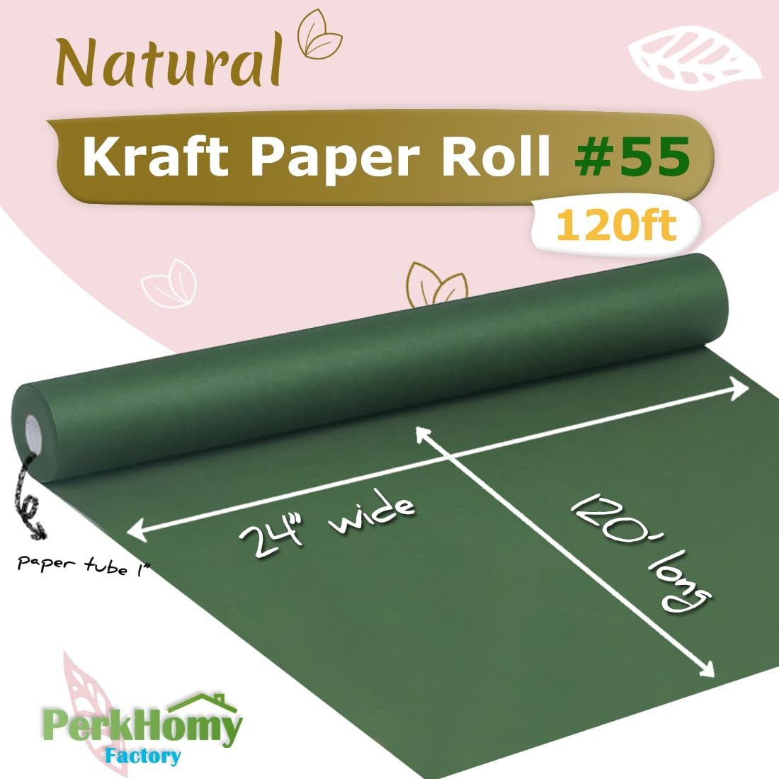 PerkHomy 24″ x 1,440″ (120′) Dark Green Kraft Paper Roll for Craft Bulletin B…