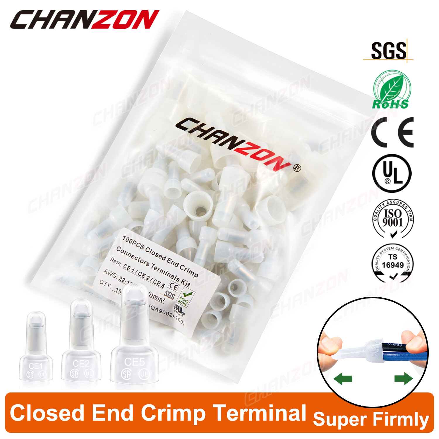 100PC CE1 CE2 CE5 Closed End Wire Crimp Cap Connector Insulated Terminal Kit