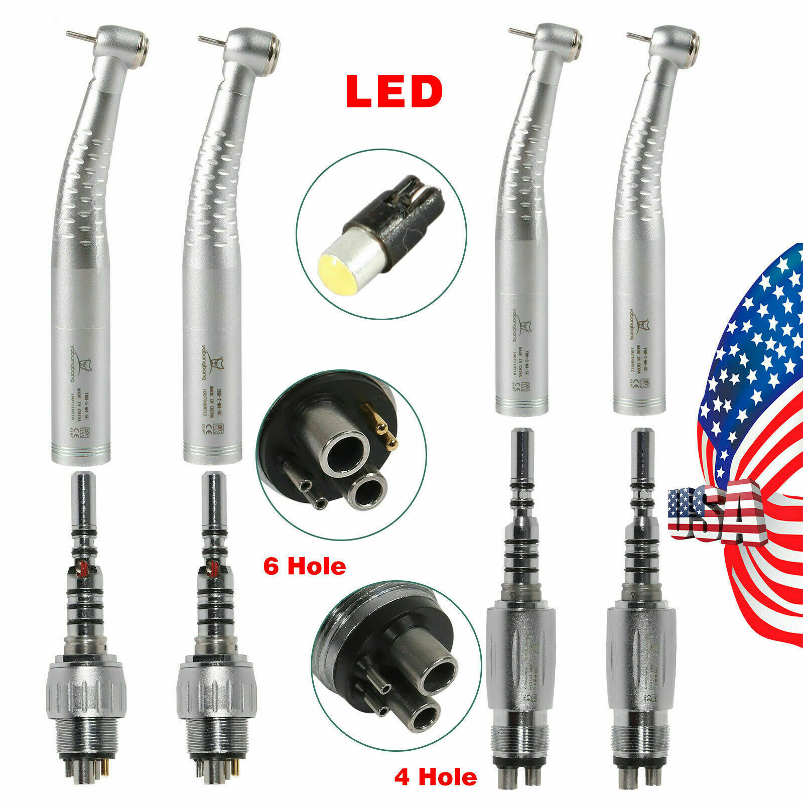 Dental Fiber Optic LED High speed Handpiece / LED Coupler 4Hole/6Hole Swivel US