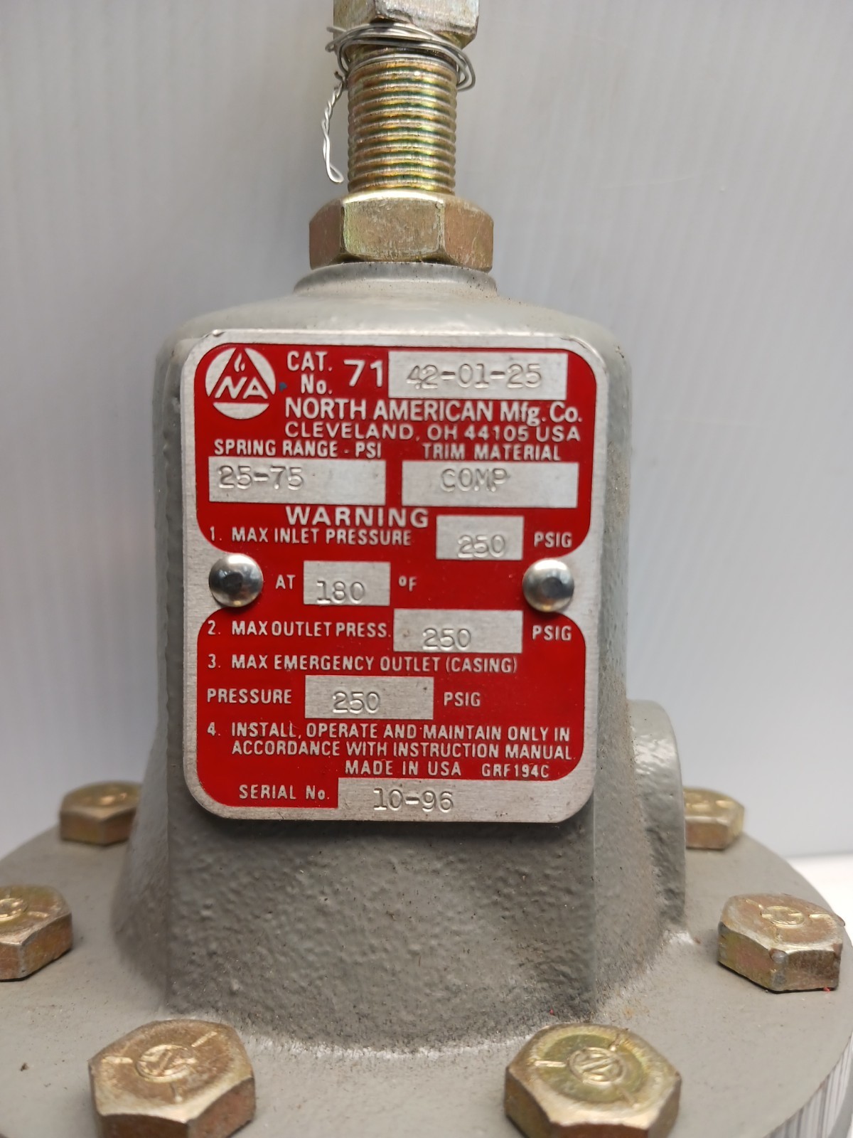 New North American 7142-01-25 Pressure Relief Valve 250 PSIG