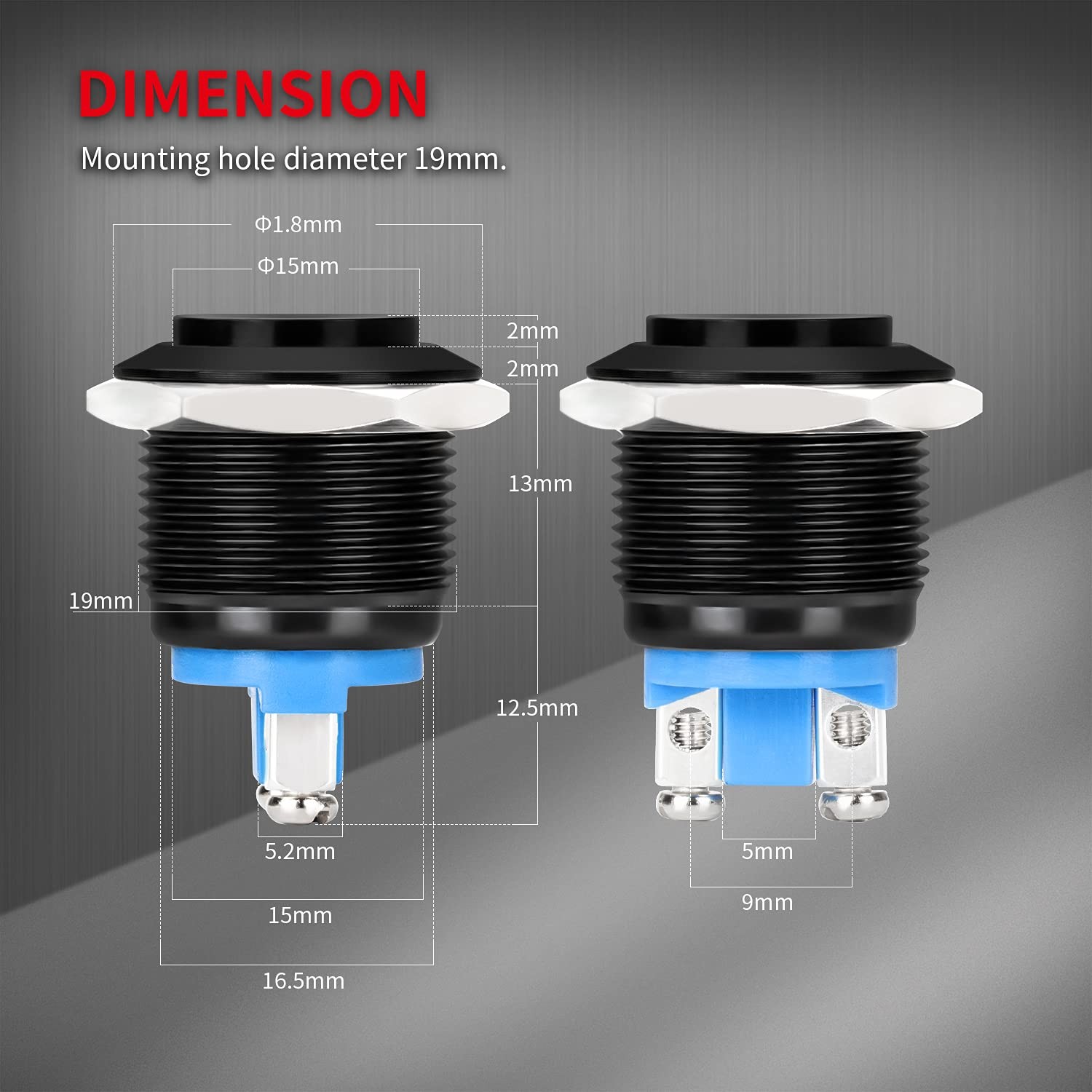 Interruptor De Boton De Bocina Momentaneo De 12 V, Metal Negro, Resistente A…