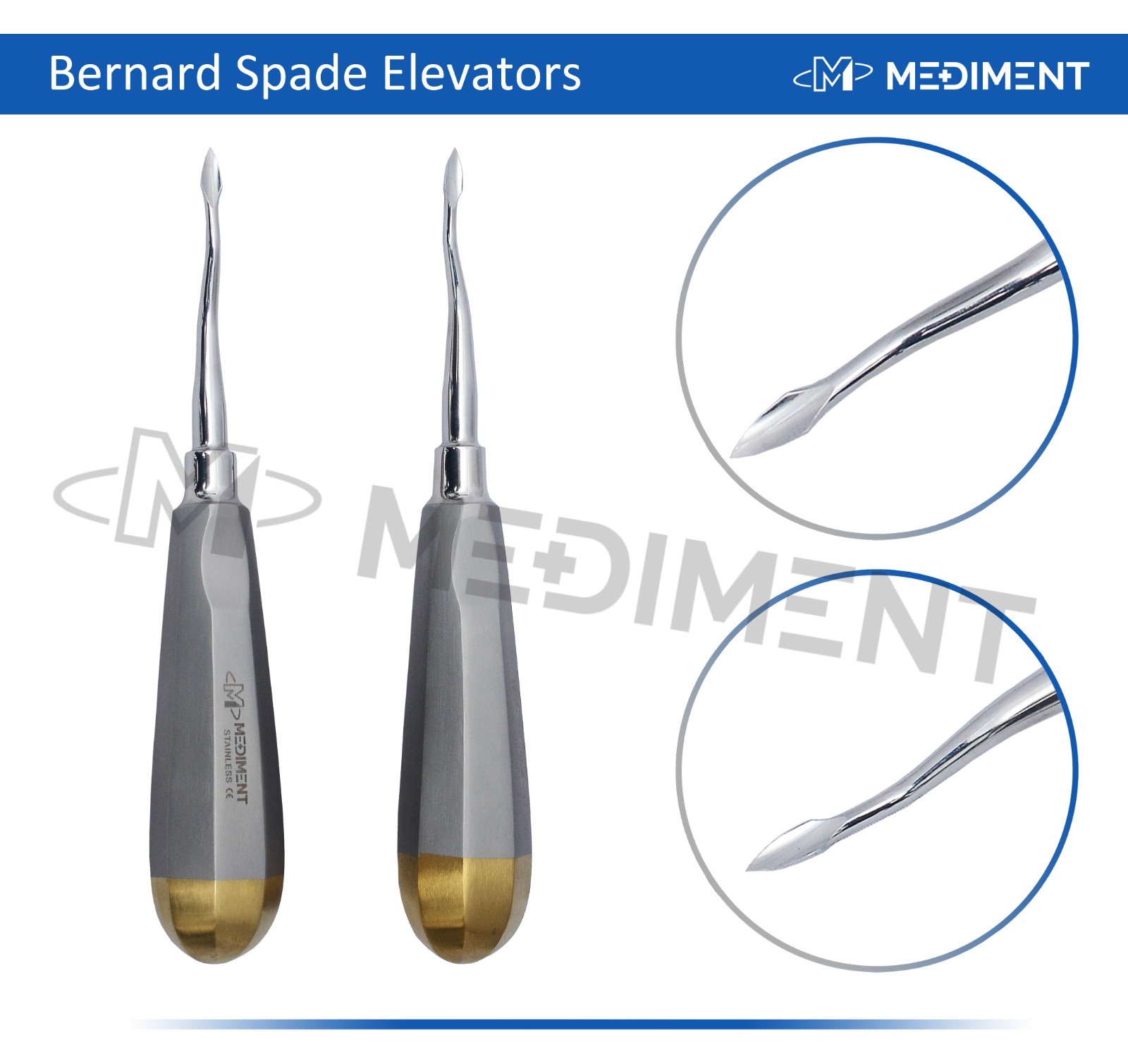 Set of 2 Dental Surgery Elevator Bernard Spade 6.5” Length Root Extraction