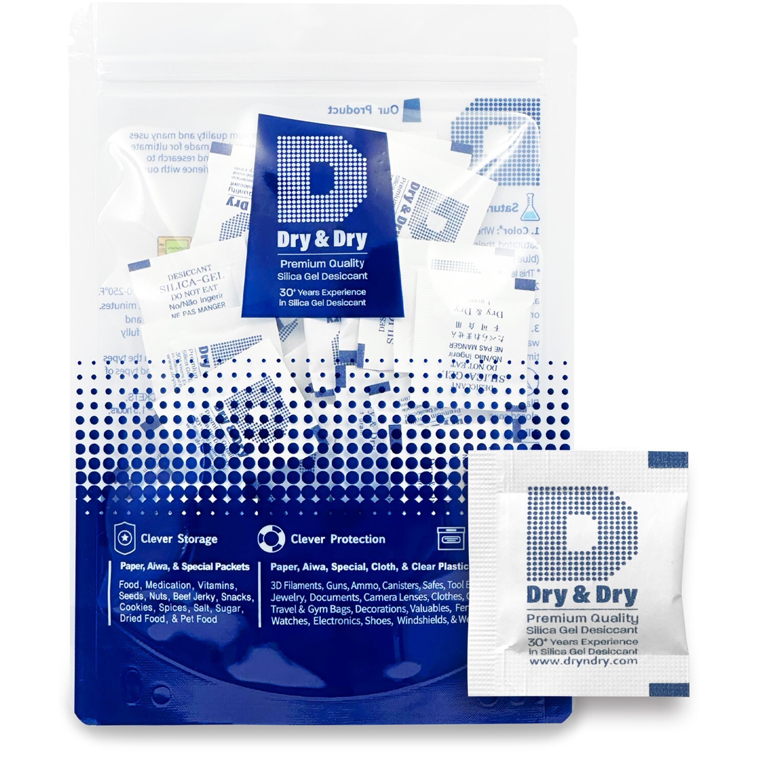 1 Gram X 100 PK “Dry & Dry” Silica Gel Packets – Reusable(FDA Compliant)