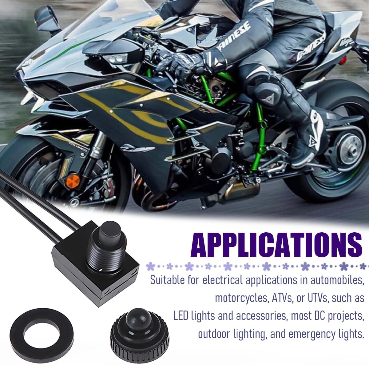 2PCS Car Push Button Switch, Waterproof 12V Vehicle SPST On Off Switch with 4.5″
