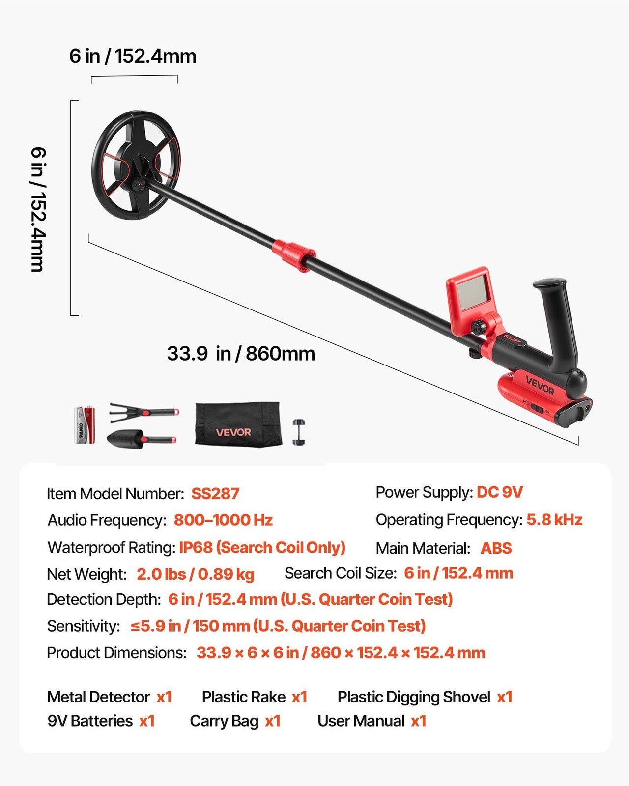 6″ Gold Detector — IP68 Waterproof, LCD Display, 5.8kHz, Telescopic 22.8-33.8″