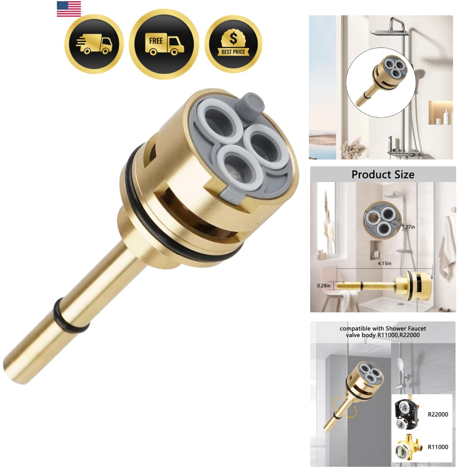 Diverter Cartridge 6-Setting Brass Replacement Valve Fits Delta Faucets