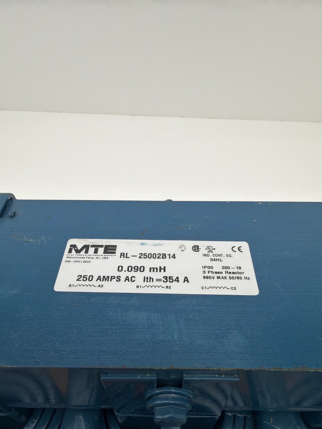 MTE RL-25002B14 Line / Load Reactor, 250Amp, 3-Phase, 208-690VAC, 0.090mH