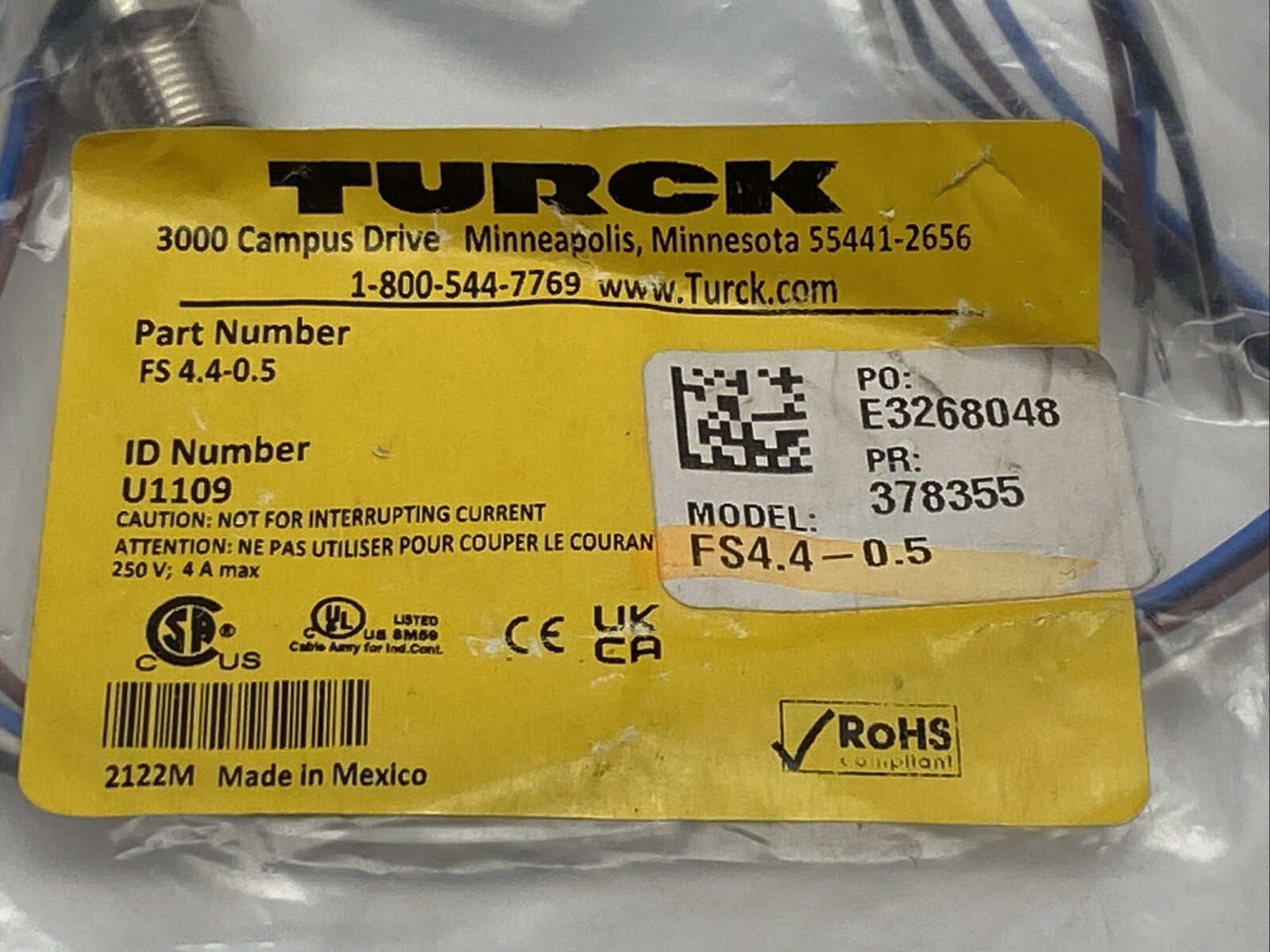 Turck FS 4.4-0.5 Eurofast Front Mount Receptacle 0.5M U1109