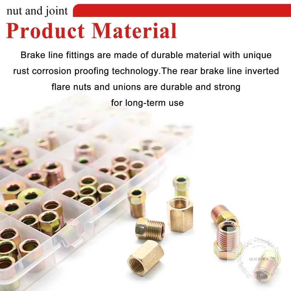 3/16″ & 1/4″ Brake Line Fittings Assortment Kit,3/8 Inch-24 Threads Nuts and Uni