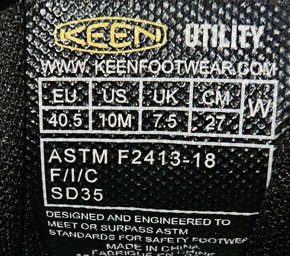 KEEN Utility Work Shoes Men’s US 10M Black ASTM F2413 SD35 Safety