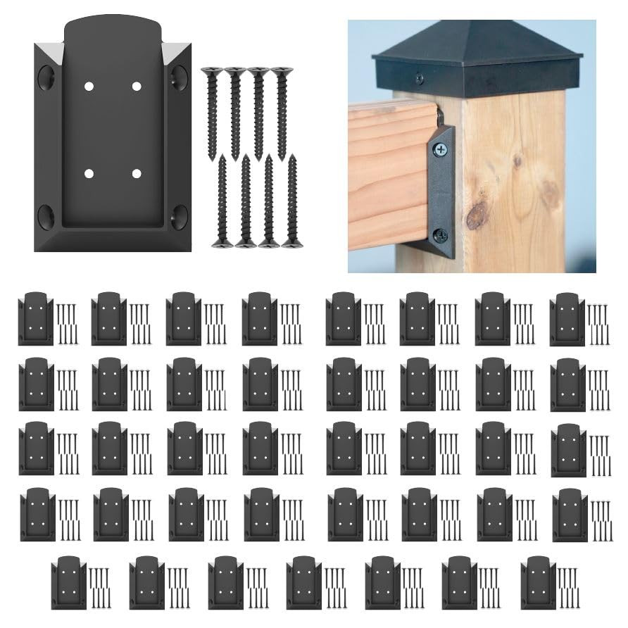 40Pcs Deck Railing Brackets Connectors with 320 Pcs Rust-Free Screws for 2X4 (Ac