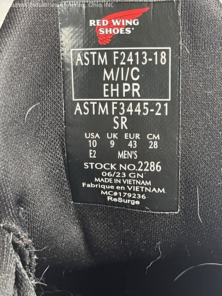 Red Wing ReSurge 2286 Black Safety Toe Work Shoes Men’s Size 10 E2 Wide
