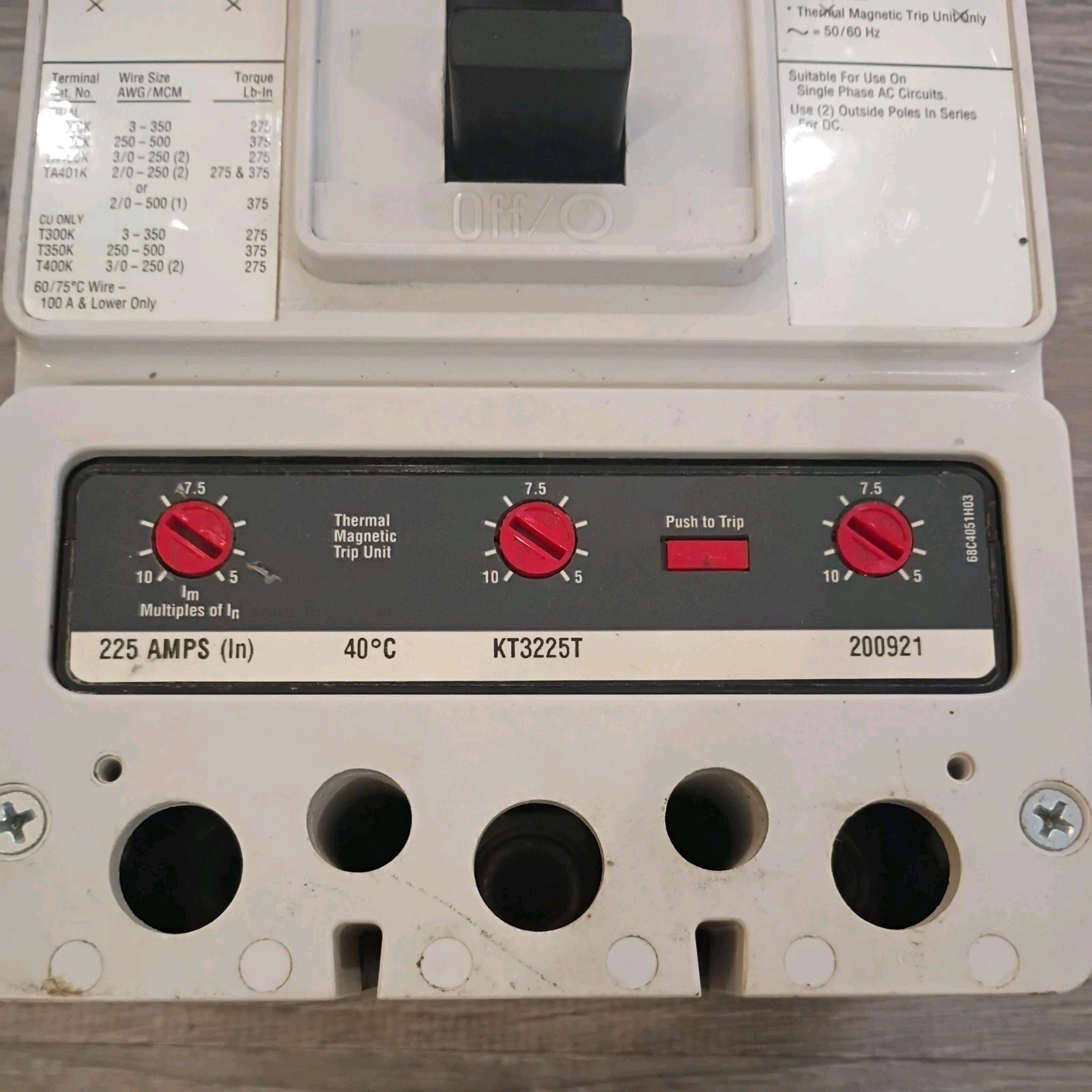 Eaton HKD3400F 65K 600V 400A Circuit Breaker with KT3225T Overloads.