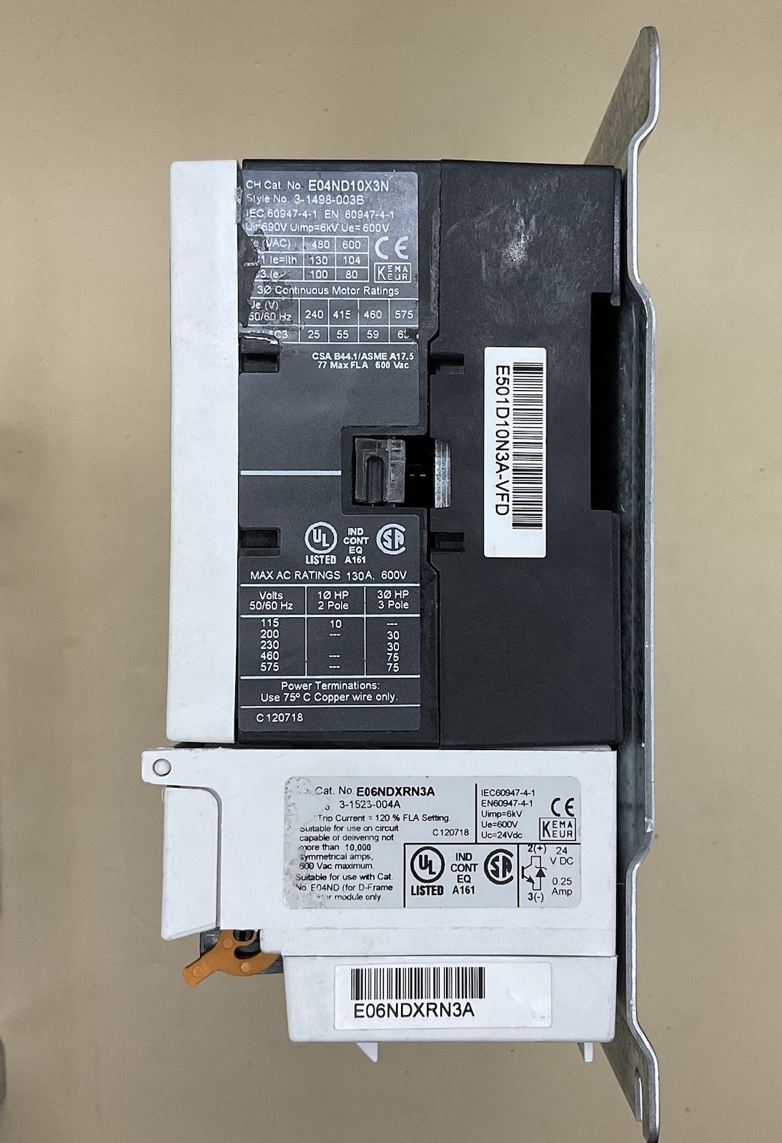 Eaton E501D10N3A-VFD Reversing Starter 3 Pole 600V Overload Relay 24Vdc Coil