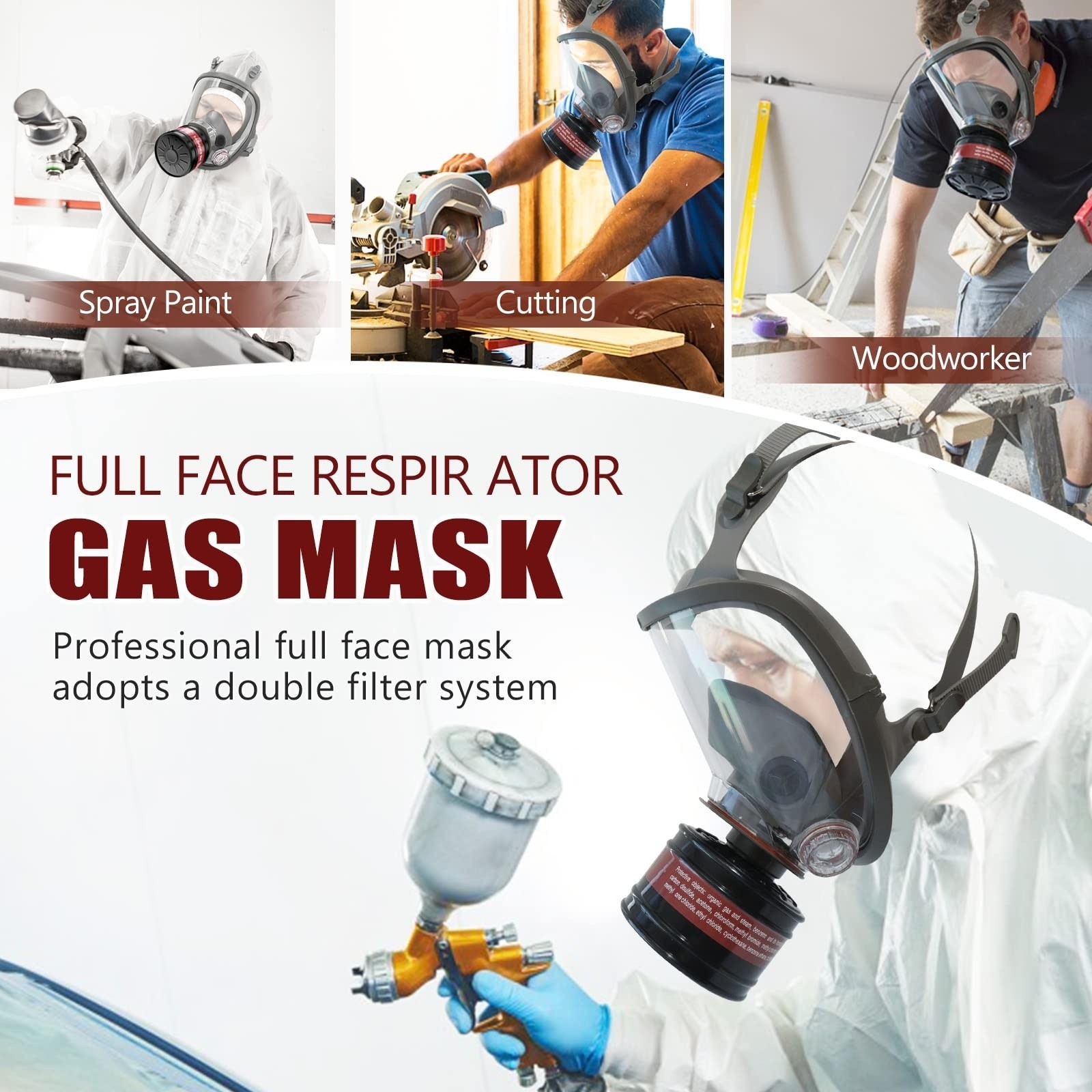 Full Face Respirator Gas Mask w/ Filters -2PCS 40mm Activated Carbon Filter 6800