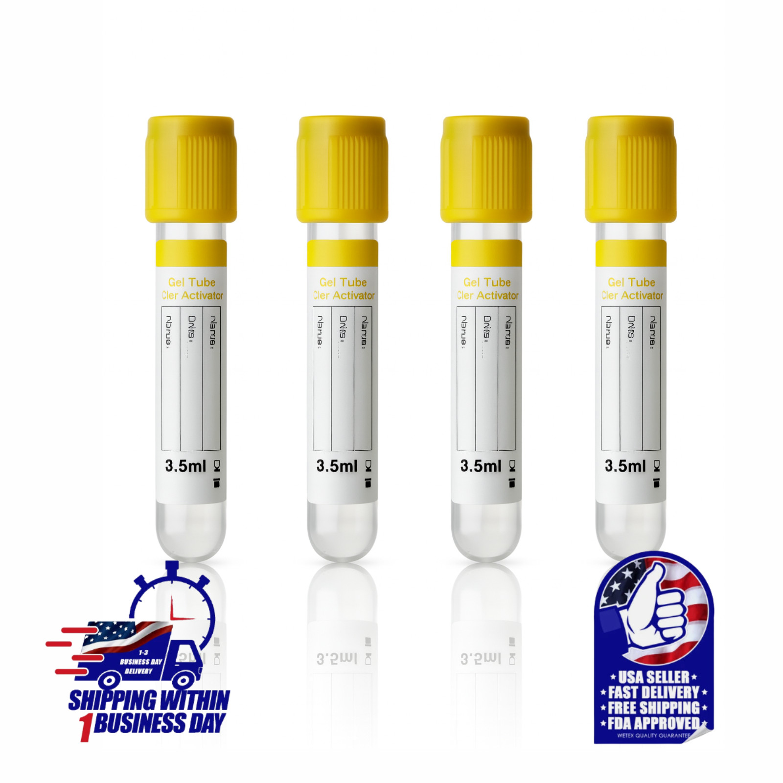 Vacuum Gel Tubes Serum Separator Tube 3.5 mL, SST, Yellow Top Glass, 30207
