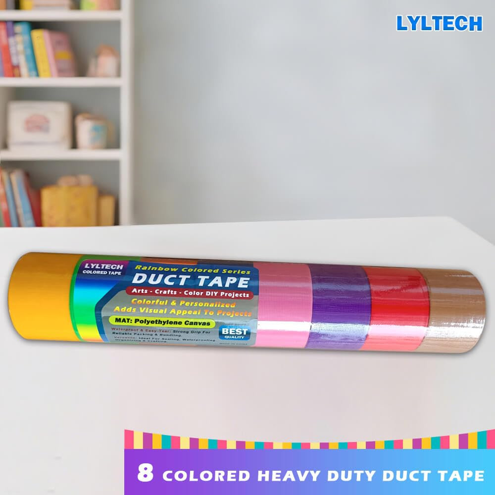 Rainbow Colored Duct Tape 8 Rolls,Colorful Duct Tape,Heavy Duty Rainbow Tape Col
