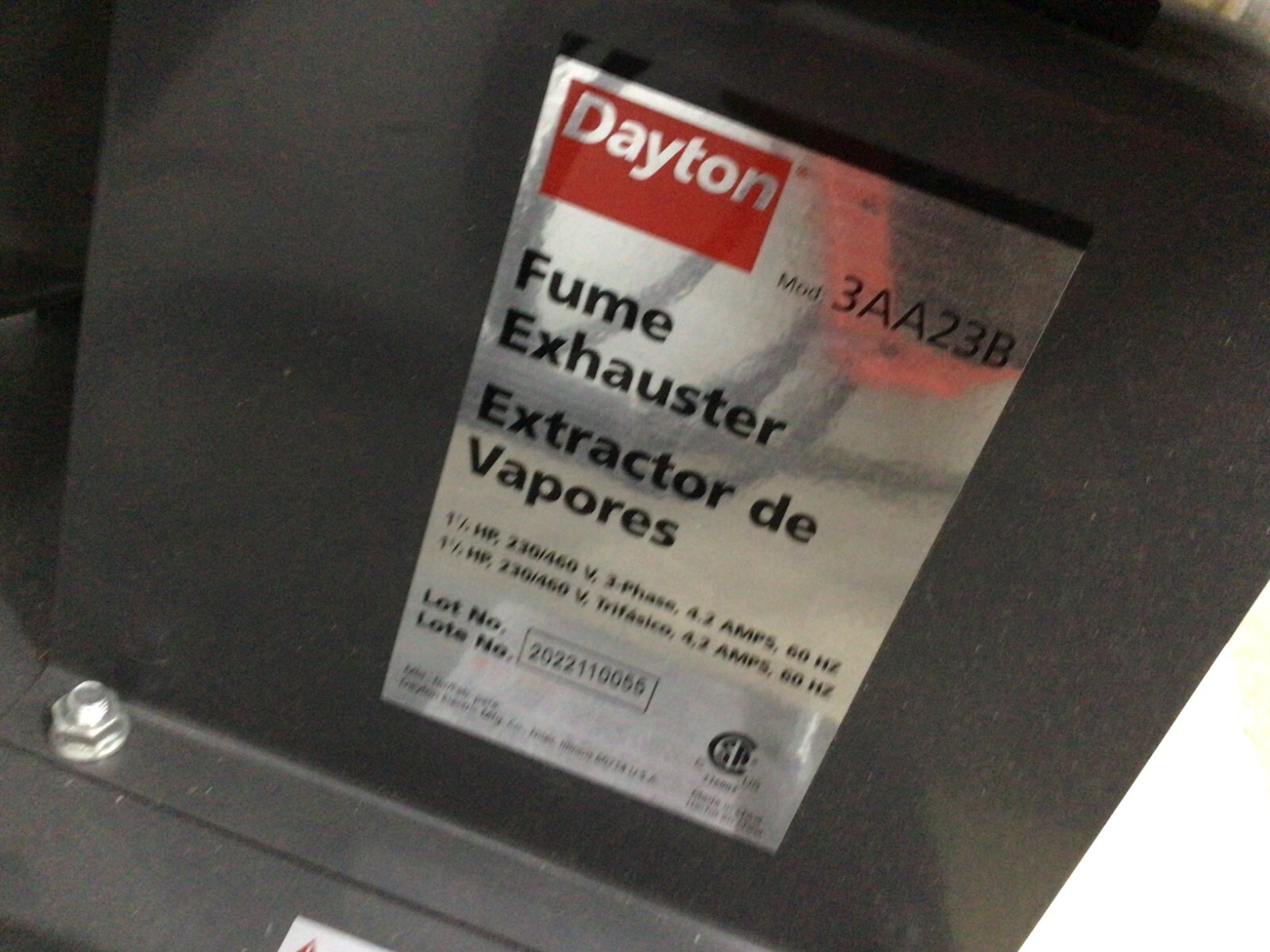 Dayton 3AA23 Exhauster, Fume/Smoke