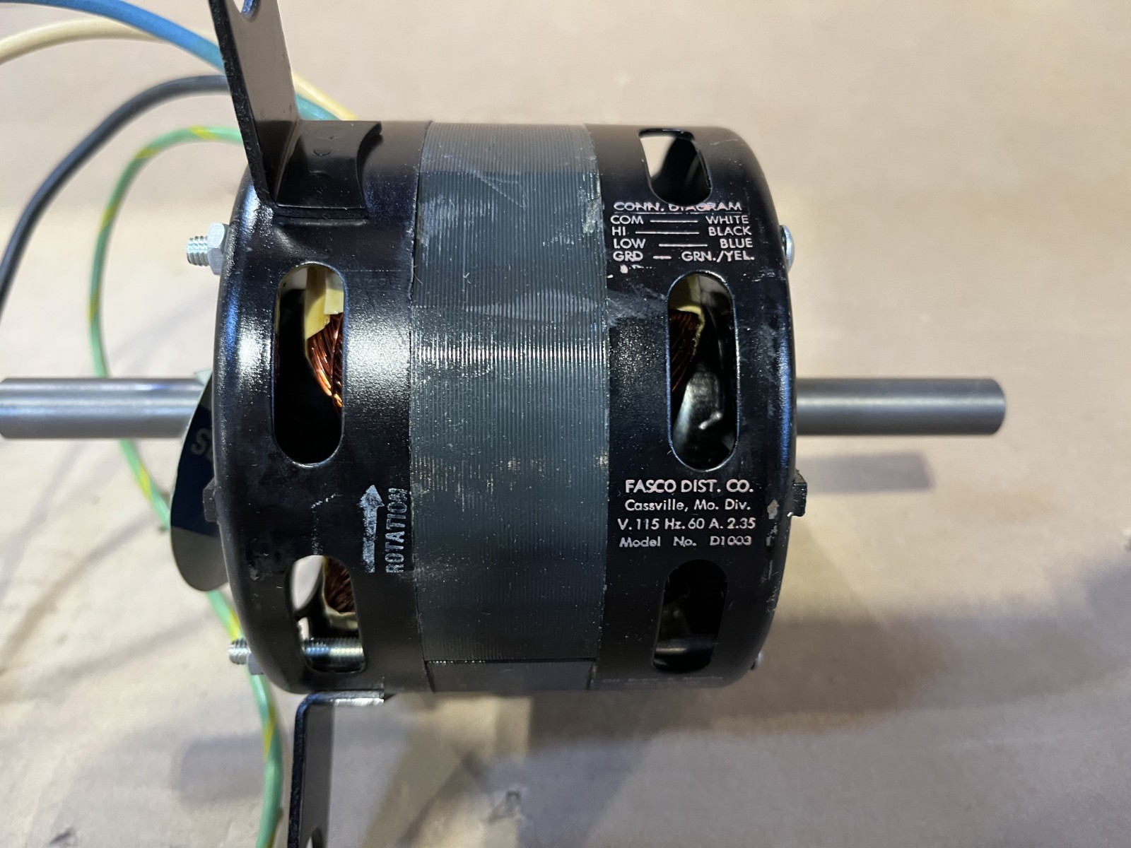 Fasco D1003 Shaded Pole Motor (Rotation C.W.) 1/15 HP 1400 1050 RPM 115V Black