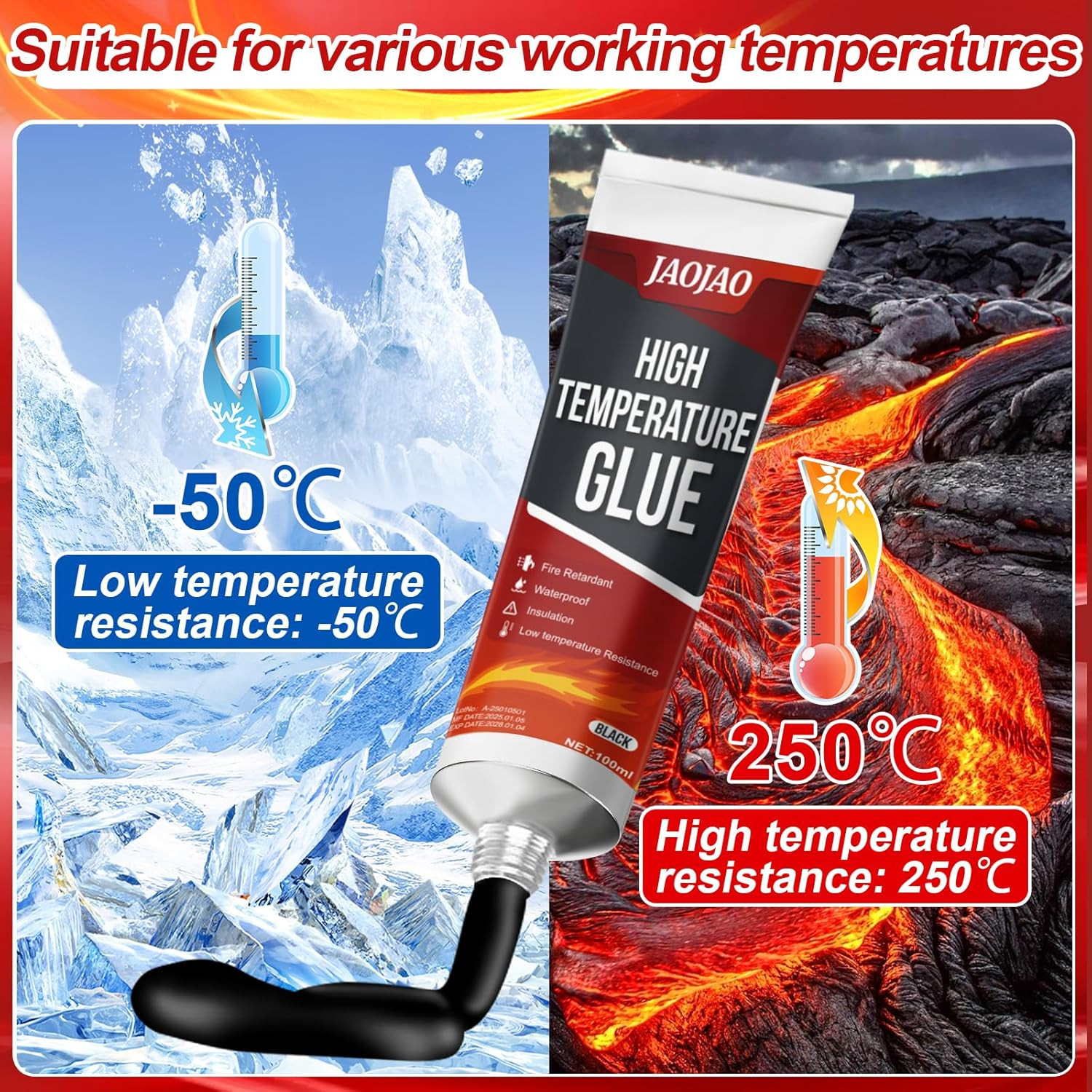 High Temp Silicone Sealant, Heat Resistant Glue High Temperature Sealant with Br