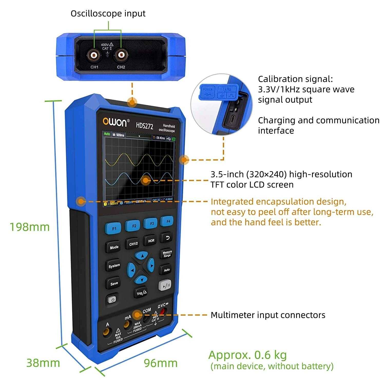 OWON HDS272 2IN1 Digital Oscilloscope 70MHz 250MSa/s Multimeter