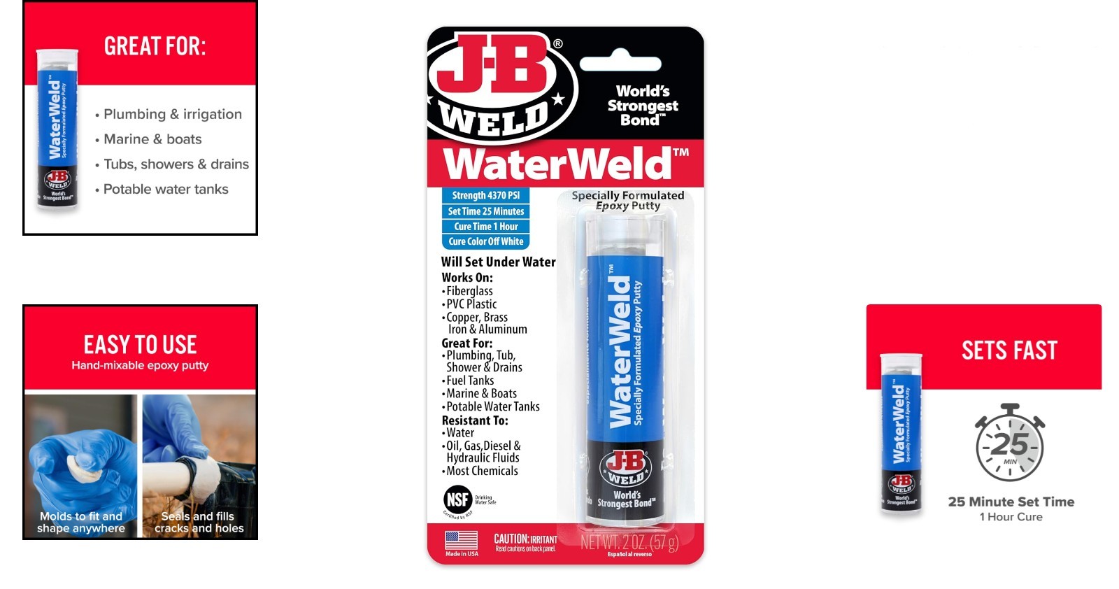 Versatile 2 oz WaterWeld Epoxy Putty Stick – Quick Drying, Waterproof Solution