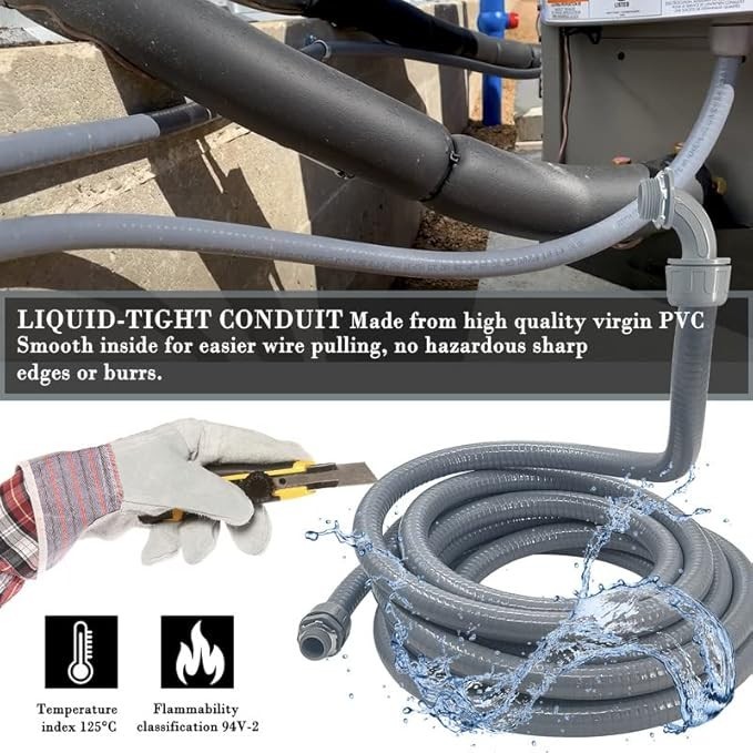 NEW 3/4″ 100Ft Liquid-Tight Flexible Non-Metallic Electrical Conduit Kit 3/4″ Di