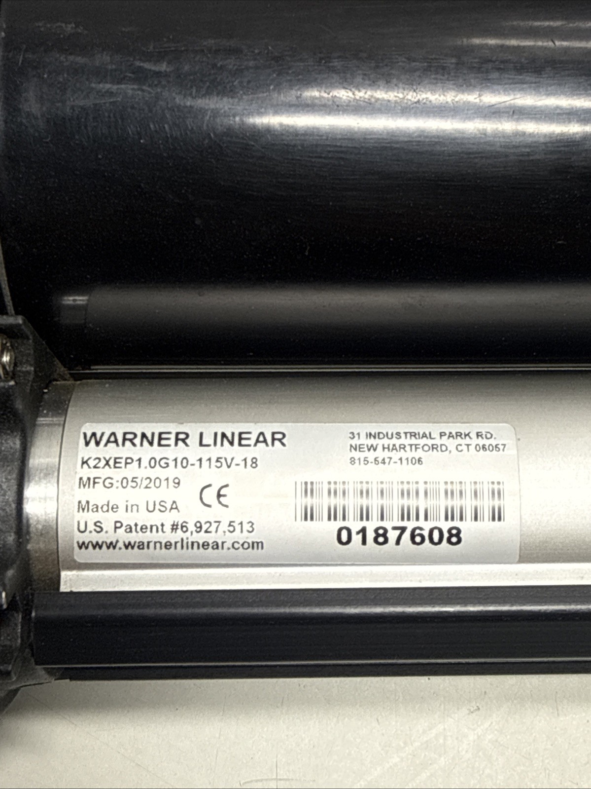 K2XEP1.0G10-115V-18 Actuator, Warner Linear B-Track K2, 1 x 115 V, 18” Stroke