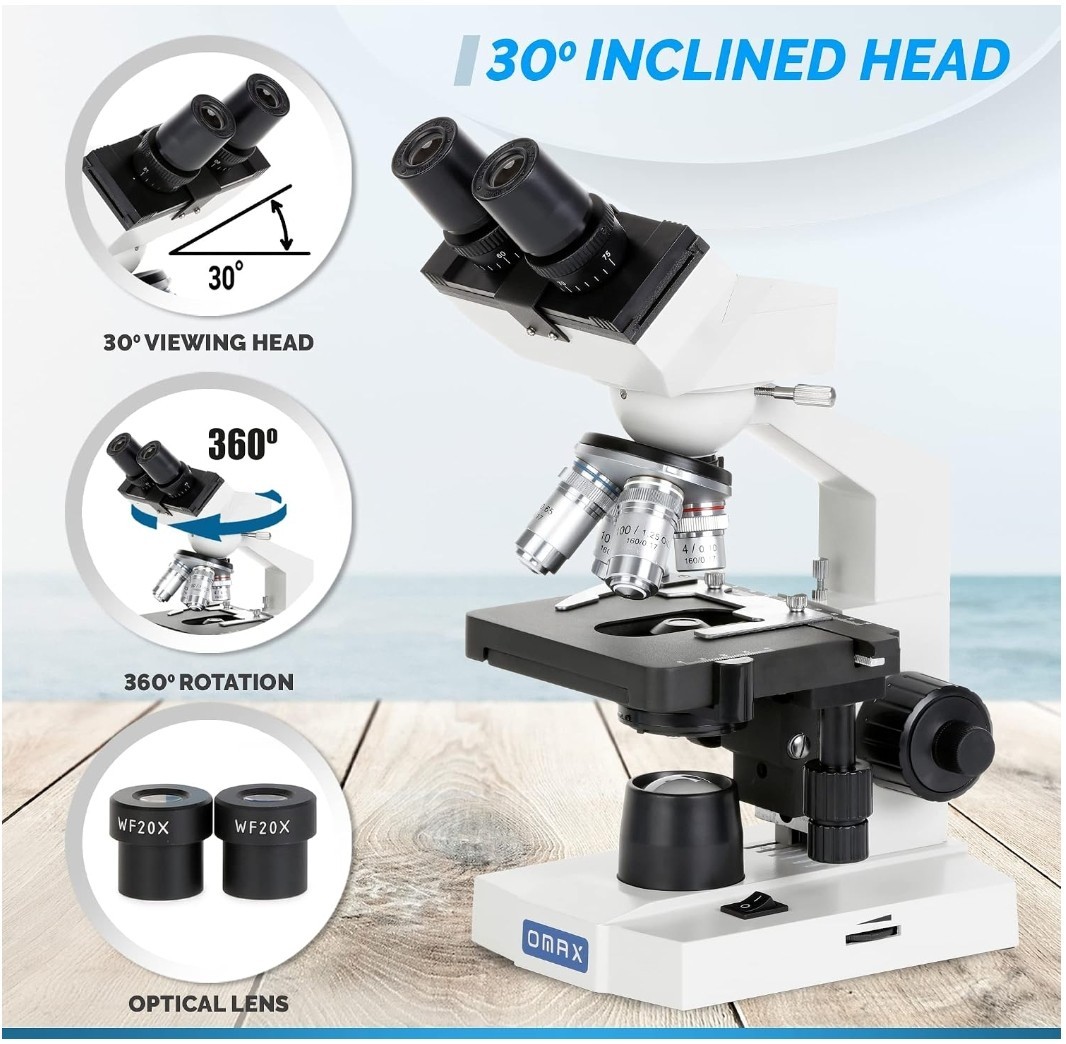 Omax Microscope 40X-2500X Magnification Student or Laboratory Dual Stage M82E