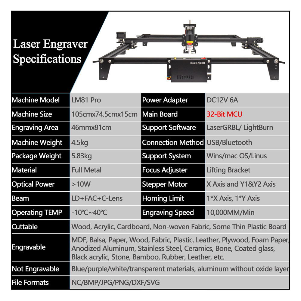 80W CNC Laser Engraver Cutting Machine Full Metal Large Frame Wood Router Tools