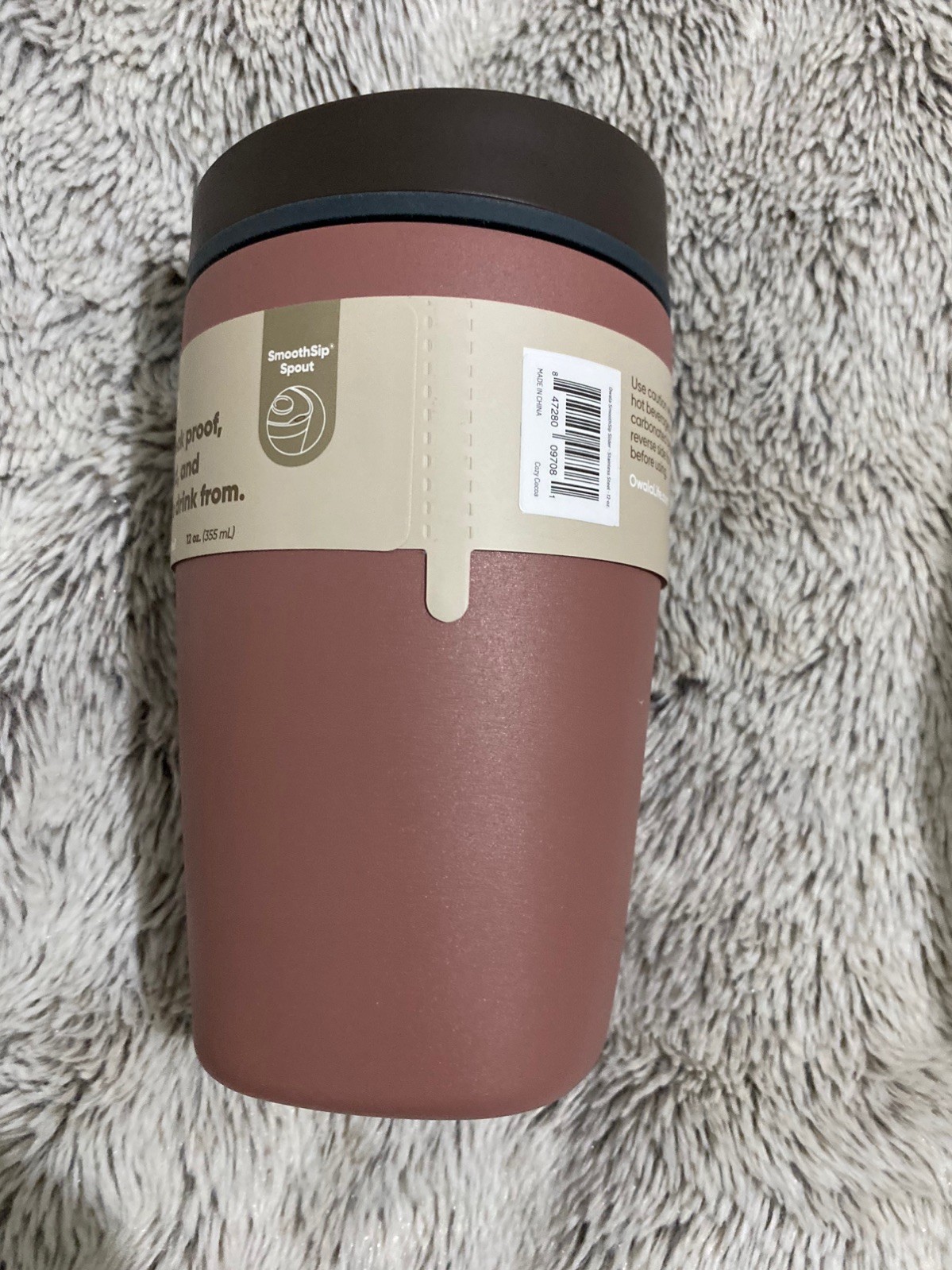 Owala SmoothSip Slider Insulated Stainless Steel Coffee 12 Ounces, Cozy Cocoa