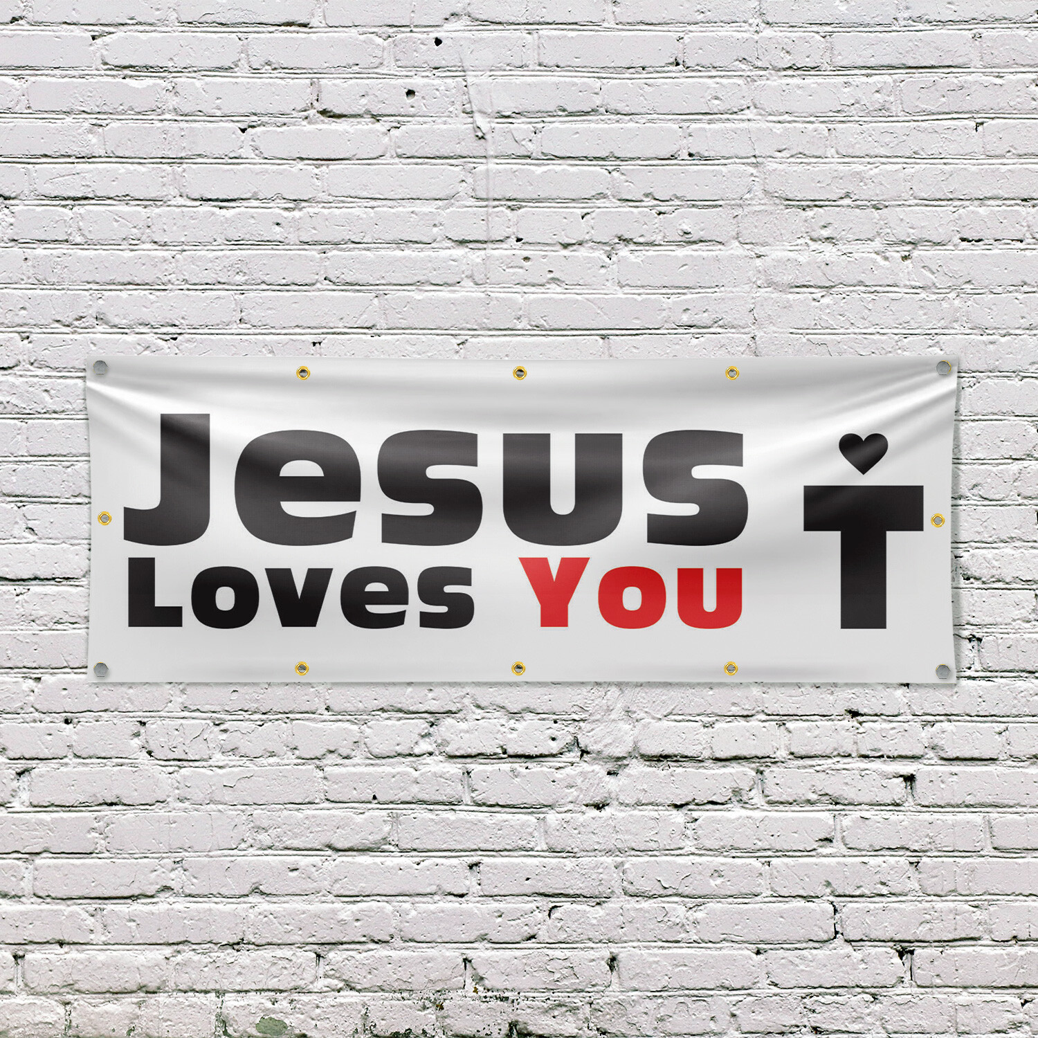 Jesus Loves You Vinyl Banner Sign with Metal Grommets Heavy-Duty Single-Sided
