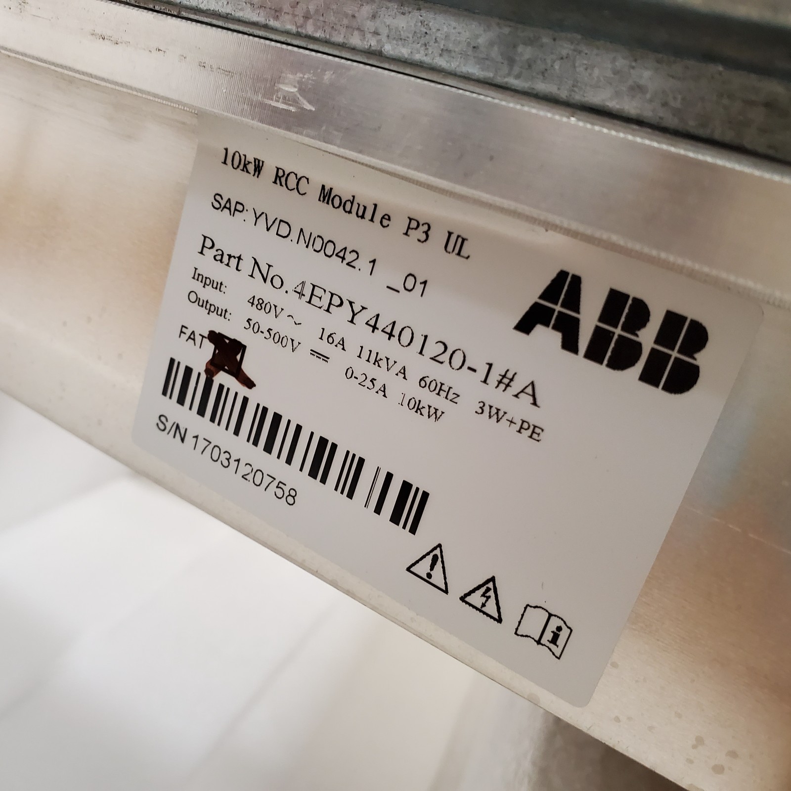 ABB Terra 53 DC Fast Charger 10kW RCC Module 4EPY440120 1 A 6AGC062203 Refurb