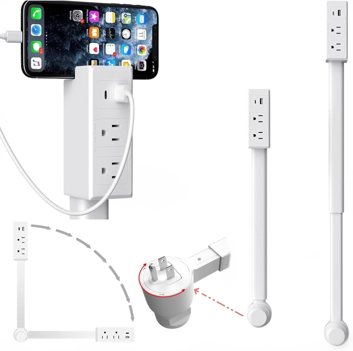 AC Outlet Extender With 2 AC Outlets + 2 USB Charging Ports Max 28″ Long